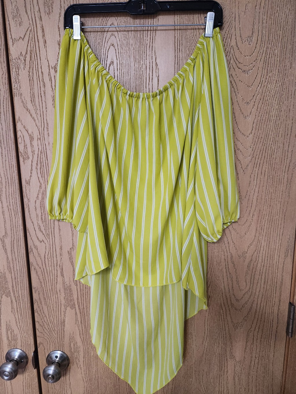 New York & Company Lime Green Striped Blouse